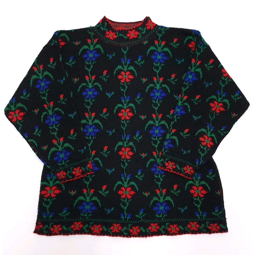 Vintage Justin Allen Womens Sweater Long Sleeve Mock‎ Neck Floral